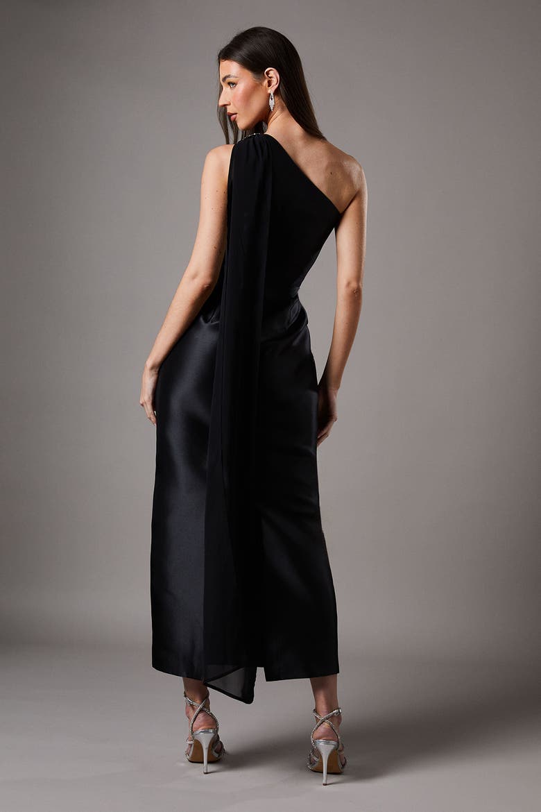 One Shoulder Twill Gown, Alternate, color, Black