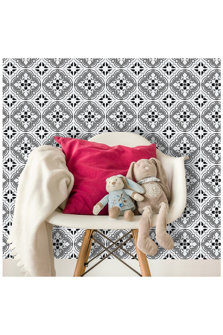 Seamless Antique Floral 72-Piece Tile Sticker Set, Main, color, BLACK/ GREY
