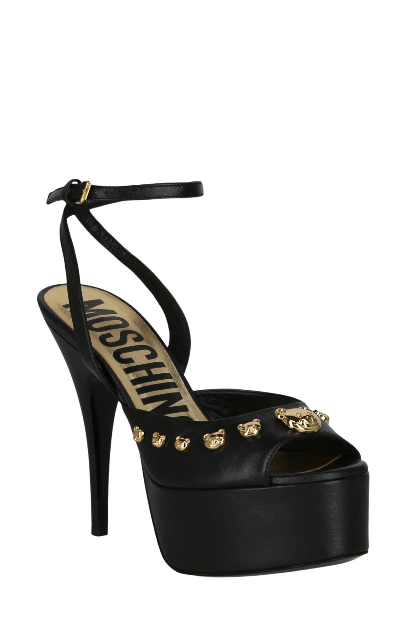 Moschino Teddy Bear Studded Ankle Strap Platform Sandal, Main, color, 