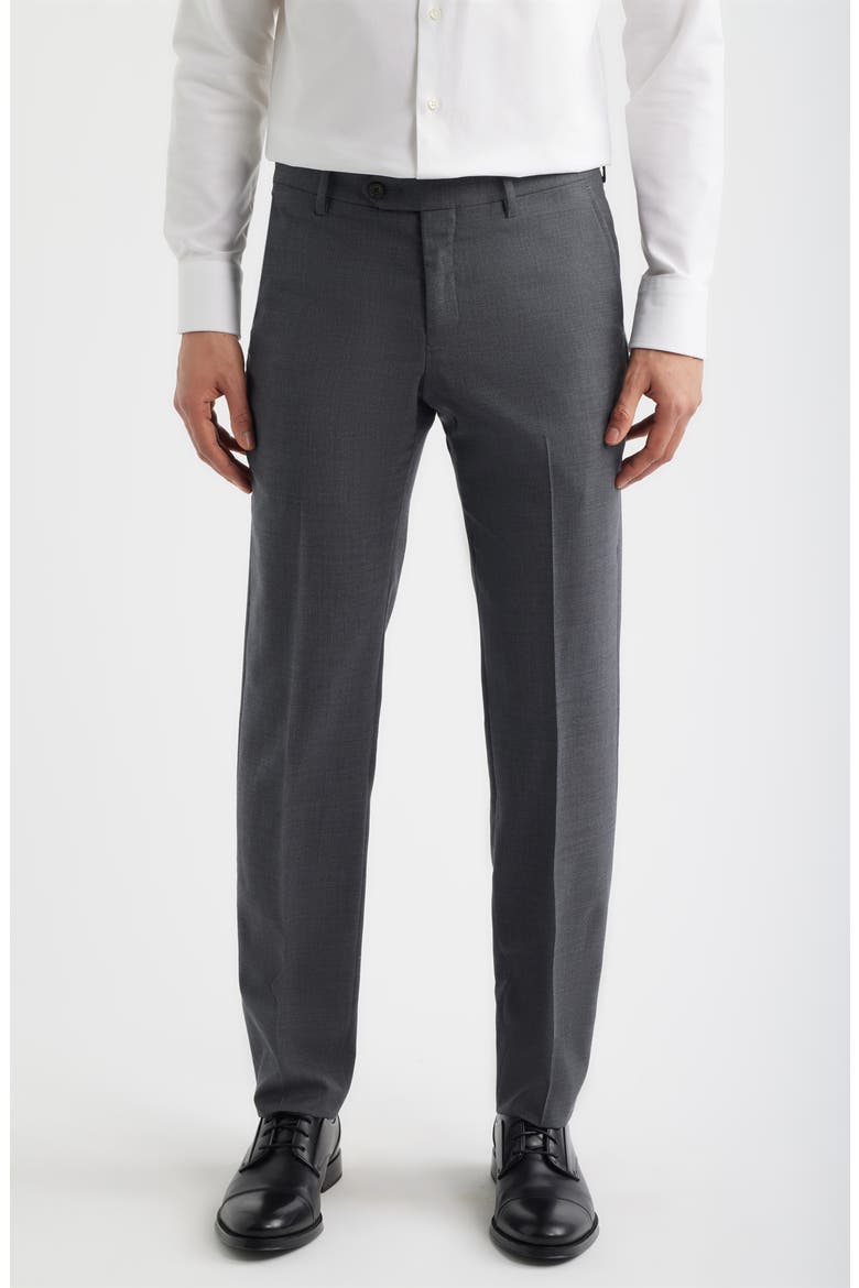 Flat Front Tropical Weight Wool Dress Pants, Main, color, BANKER GRAY