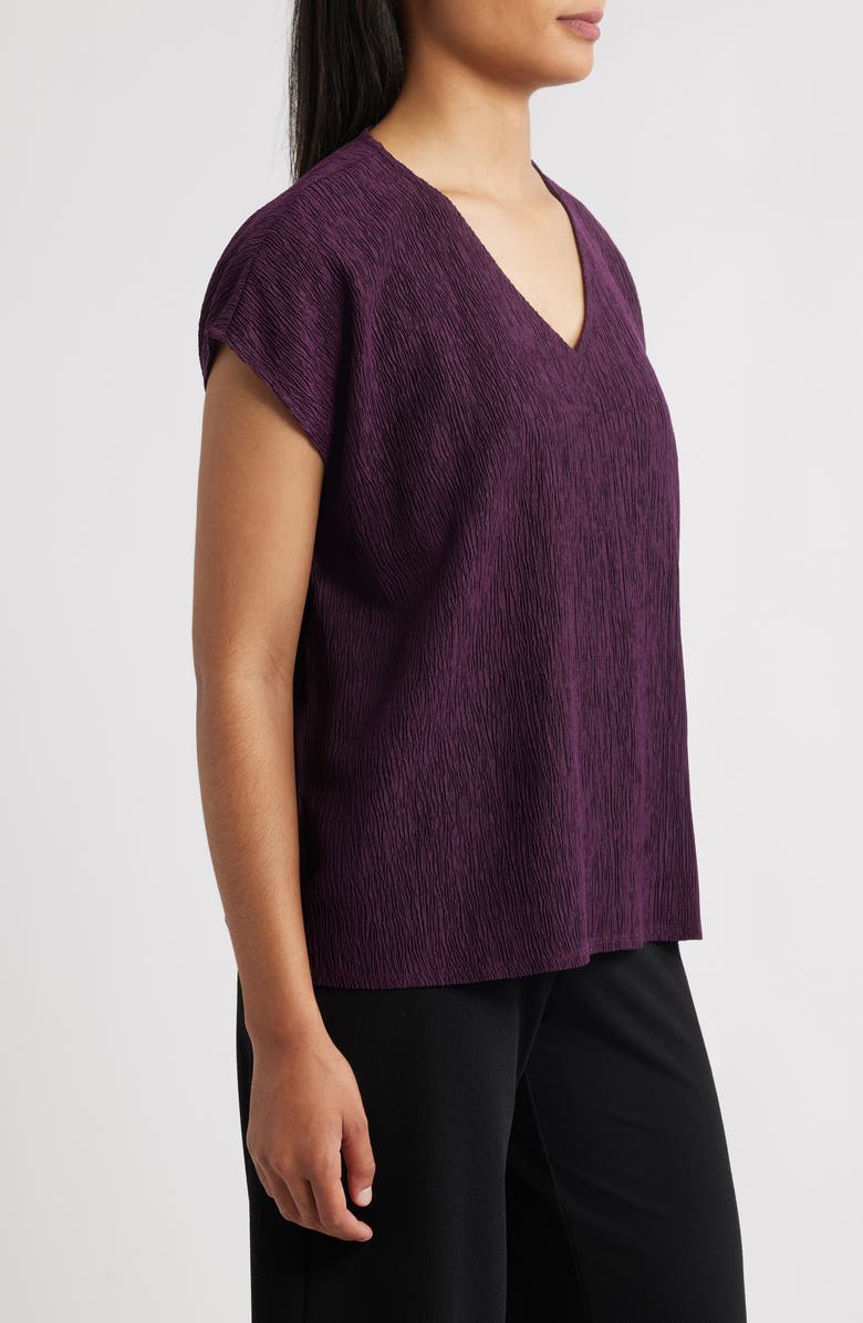 Eileen Fisher Crinkled V-Neck Boxy Top, Alternate, color, Blackberry