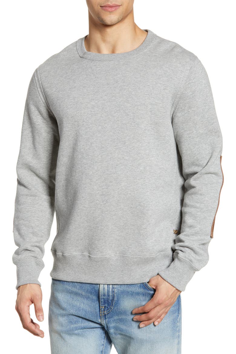 Dover Crewneck Sweatshirt with Leather Elbow Patches, Main, color, GREY1DNU