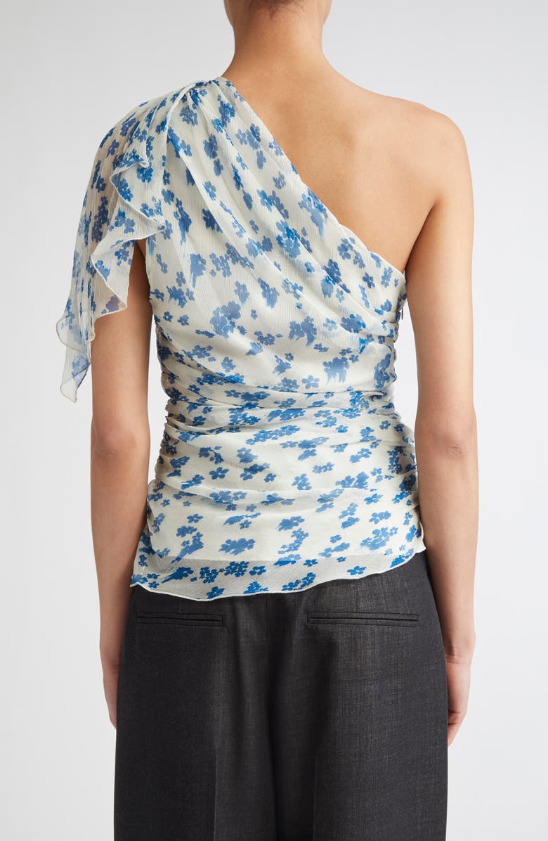 Victoria Beckham Floral Print Draped One Shoulder Silk Top, Alternate, color,