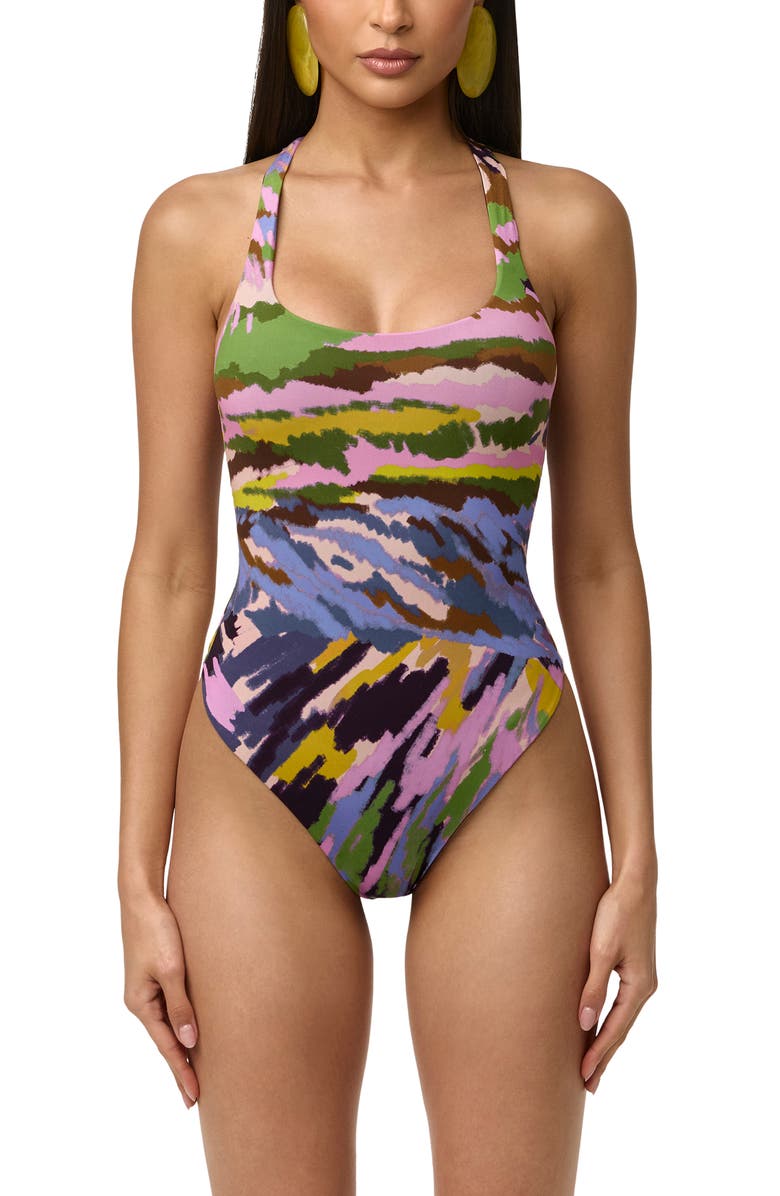 Naked Wardrobe Printed Racerback Bodysuit, Alternate, color, Brush Storm