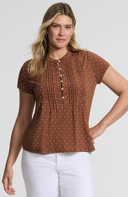 Lands' End Short Sleeve Lightweight Jersey Button Pintuck Top