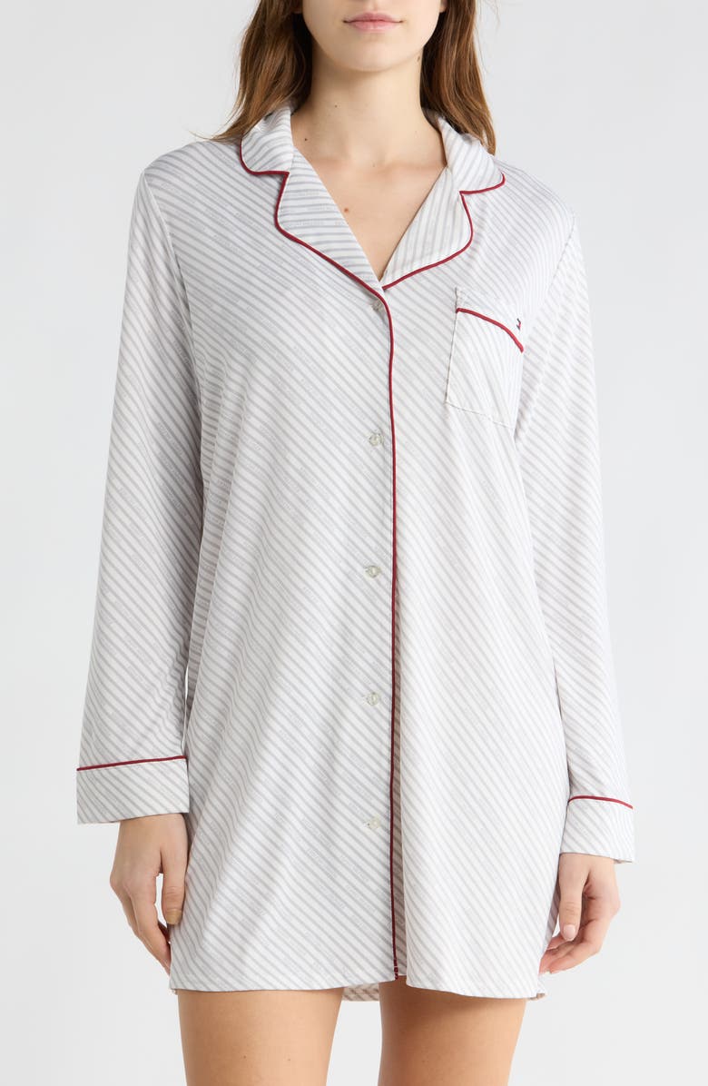 Tommy Hilfiger Long Sleeve Sleepshirt, Main, color, Diagonal Stripes Cloud Dancer