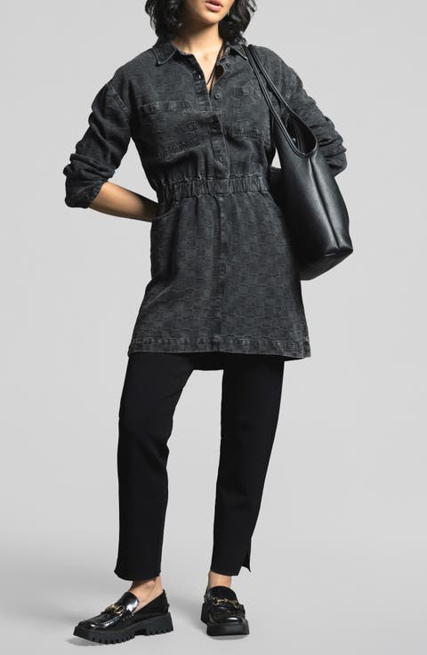 Adoria Texture Long Sleeve Mini Shirtdress