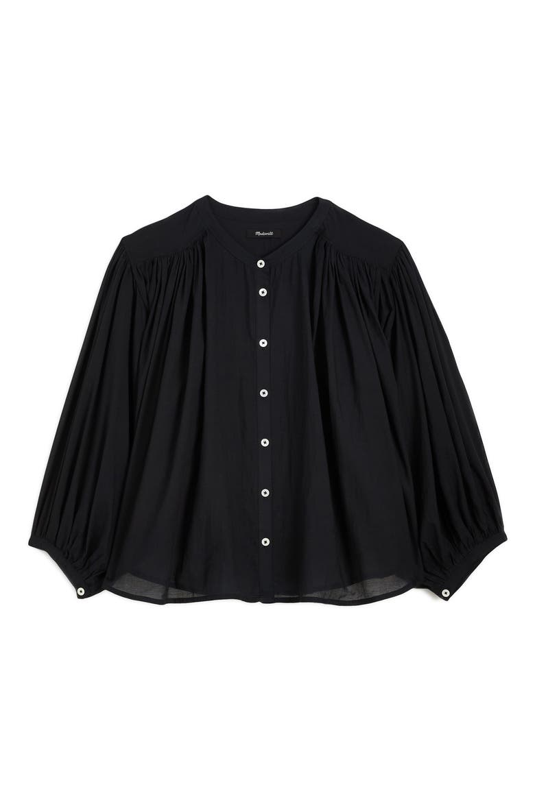 Shirred Voile Button-Up Top, Alternate, color, JET BLACK
