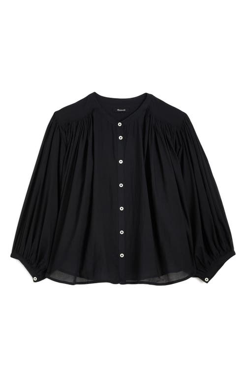 Madewell Shirred Voile Button-up Top In Jet Black