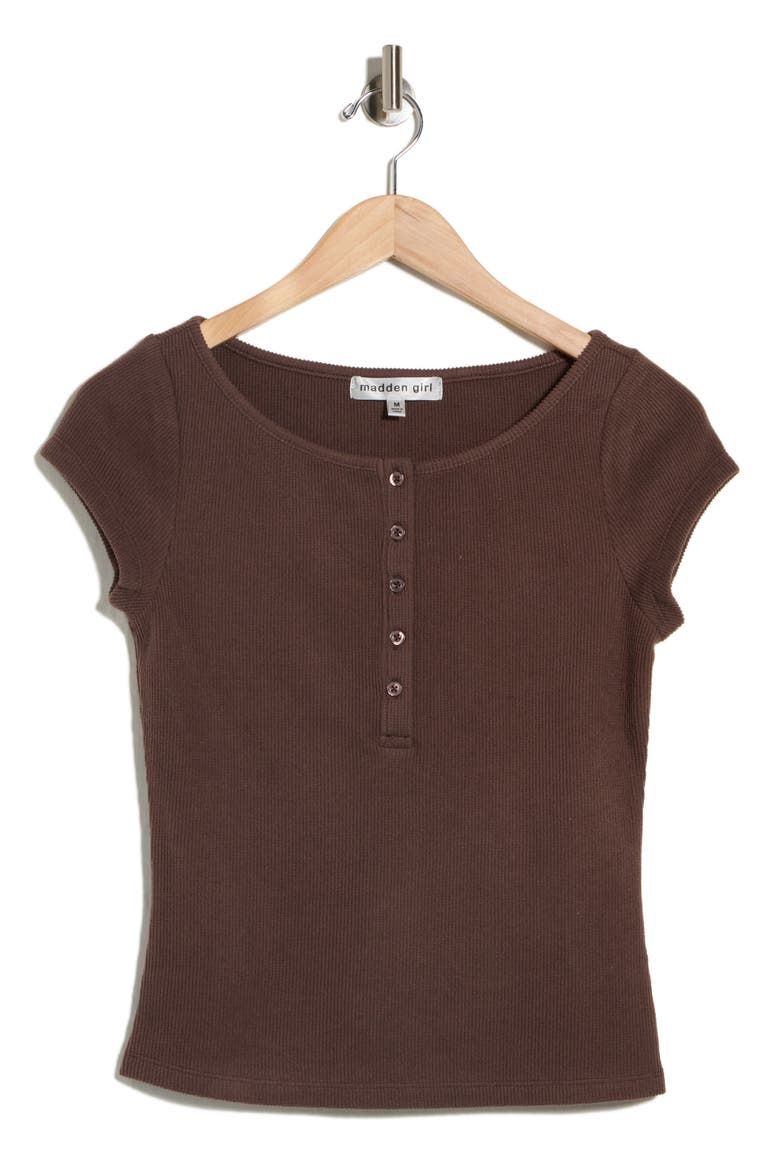 Ribbed Button Detail Boat Neck Top, Alternate, color, CHESNUT BROWN