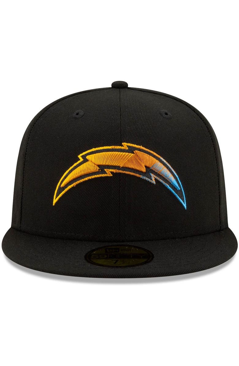 New Era Men's New Era Black Los Angeles Chargers Logo Color Dim 59FIFTY Fitted Hat, Alternate, color, 