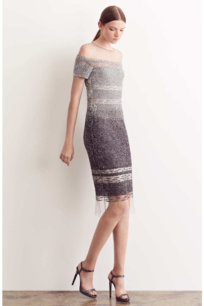 Signature Sequin Cap Sleeve Cocktail Dress, Main, color, SILVER/ DARK GREY