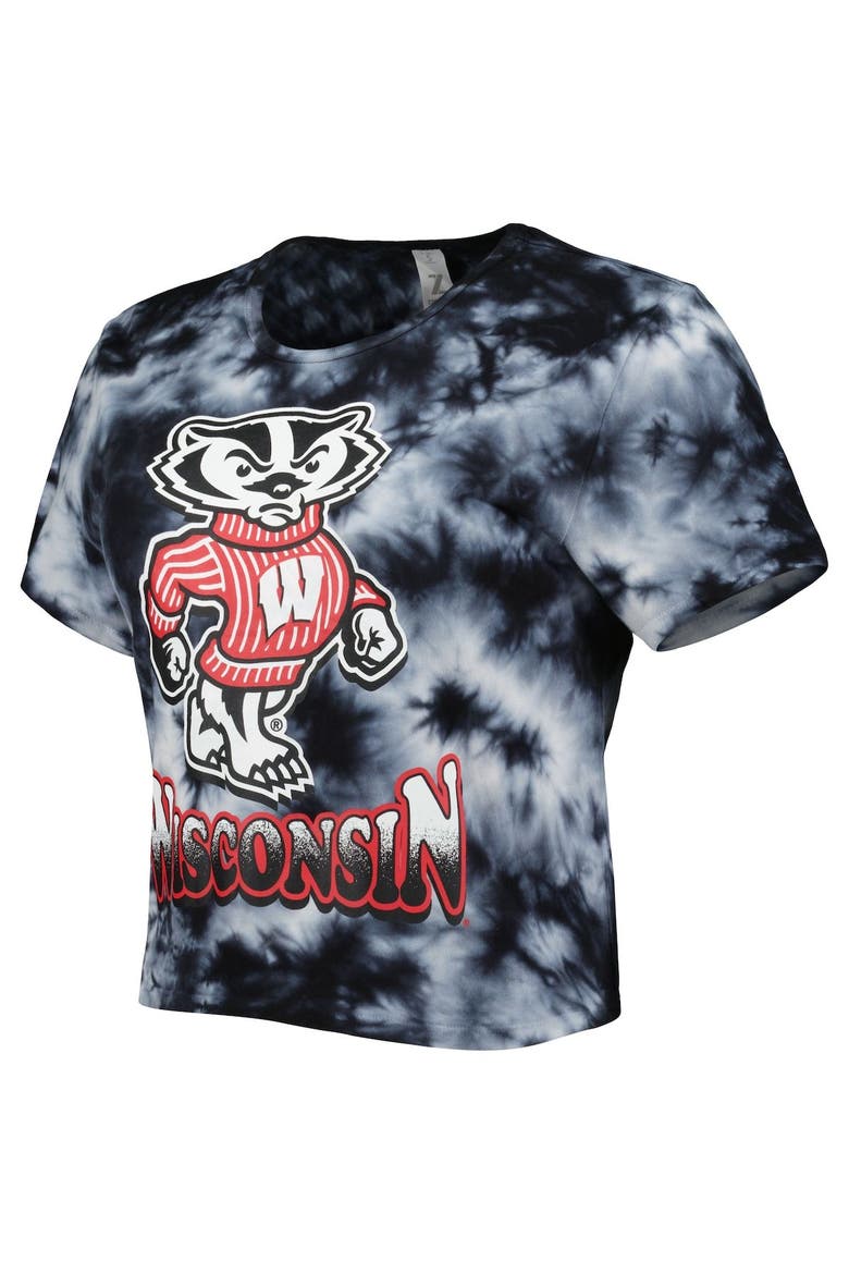 Women's ZooZatz Black Wisconsin Badgers Cloud-Dye Cropped T-Shirt, Alternate, color, Black