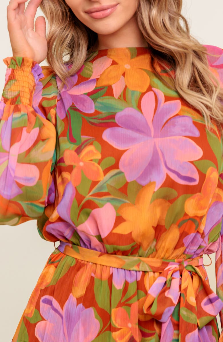 FLYING TOMATO Long Sleeve Minidress, Alternate, color, Rust