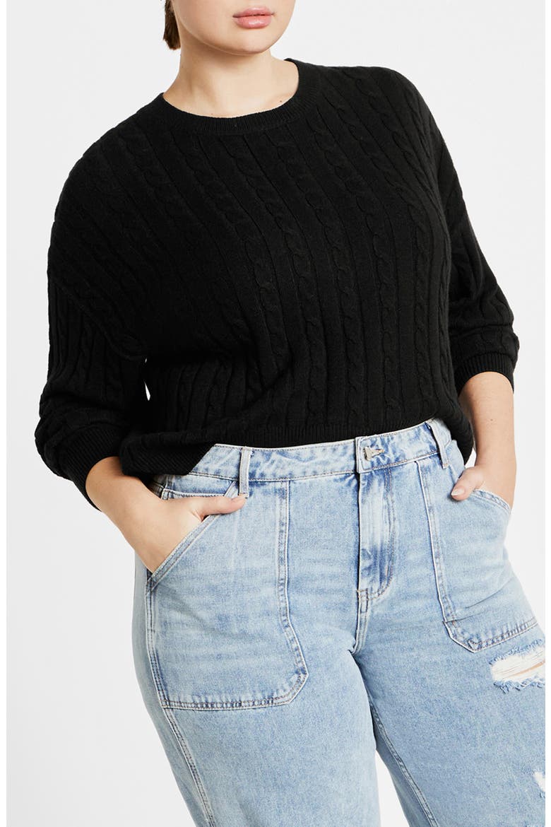 Kenia Cable Stitch Sweater, Main, color, BLACK