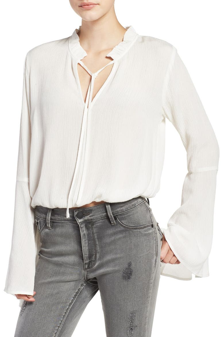 Bell Sleeve Crop Top, Main, color, IVORY