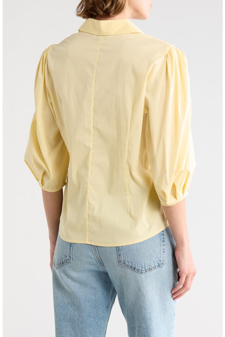 Three-Quarter Sleeve Pleated Waist Button-Up Shirt, Alternate, color, BUTTER VEIL