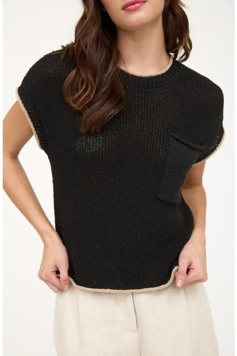 Contrast Edge Cap Sleeve Sweater, Main, color, BLACK