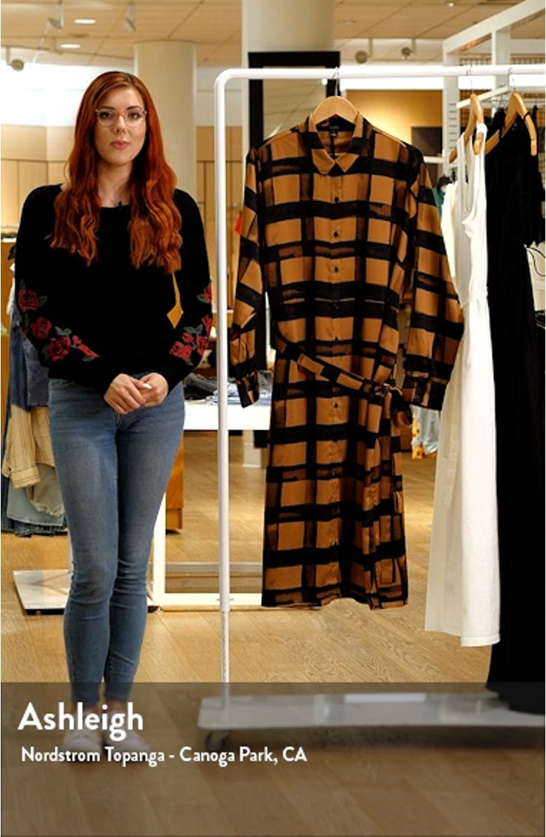 Grid Pattern Long Sleeve Tie Waist Midi Shirtdress, sales video thumbnail