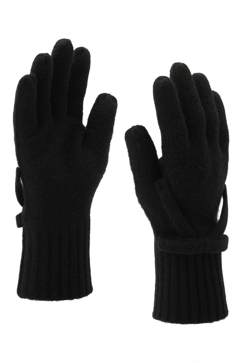 bow detail wool gloves, Alternate, color, BLACK