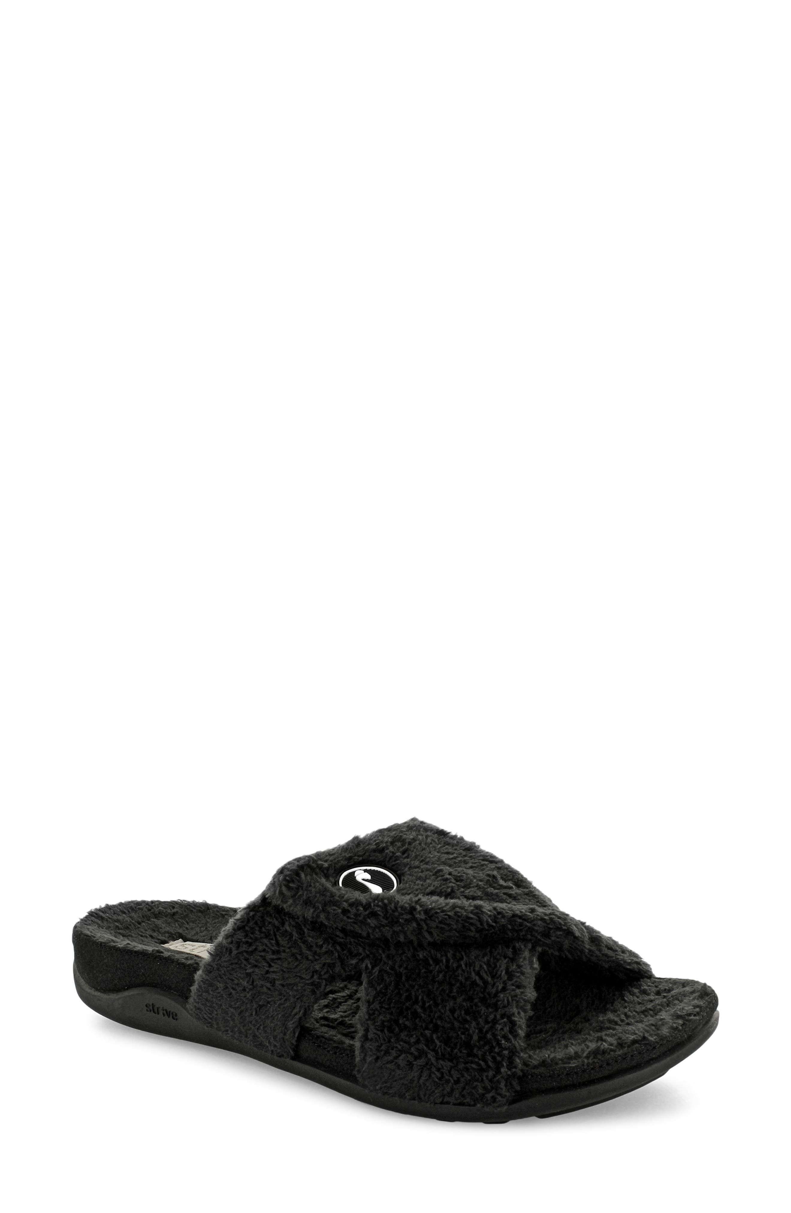STRIVE Zoey Faux Fur Slipper, Main, color, Black
