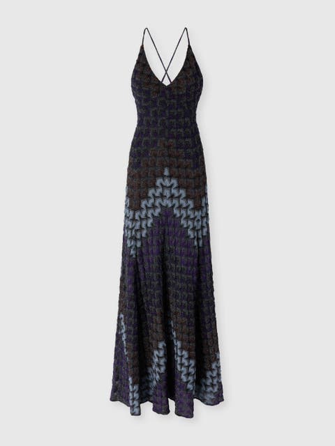 Long Viscose Lamé Dress With Crossed Straps