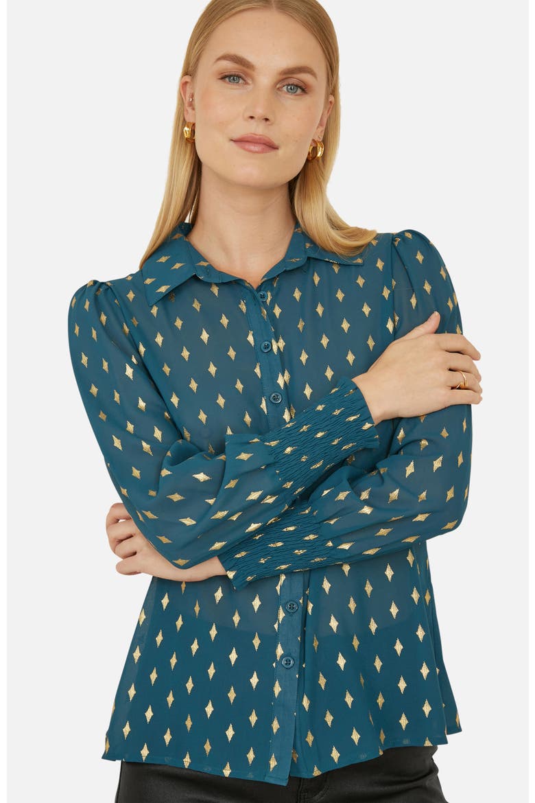 Diamond Foil Print Blouse, Alternate, color, Teal