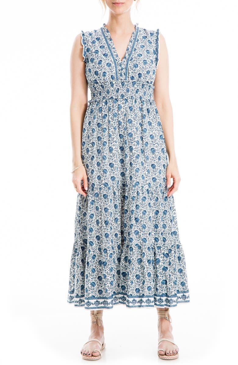 MAX STUDIO Floral Sleeveless Tiered Maxi Dress, Main, color,