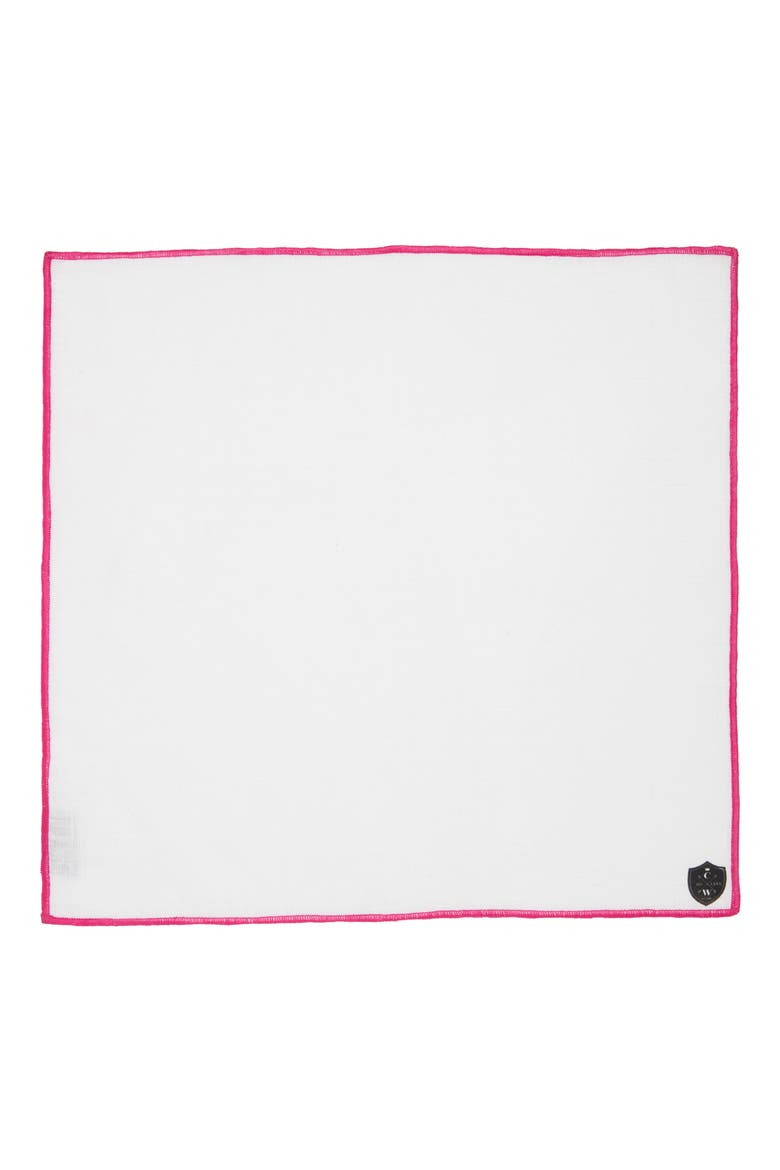 White Linen Pocket Square with Fuchsia Trim, Alternate, color, FUCHSIA