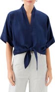 FIFTEEN TWENTY Janice Cuffed Tie Hem Linen Blend Top