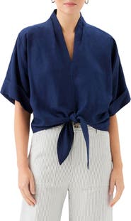 FIFTEEN TWENTY Janice Cuffed Tie Hem Linen Blend Top