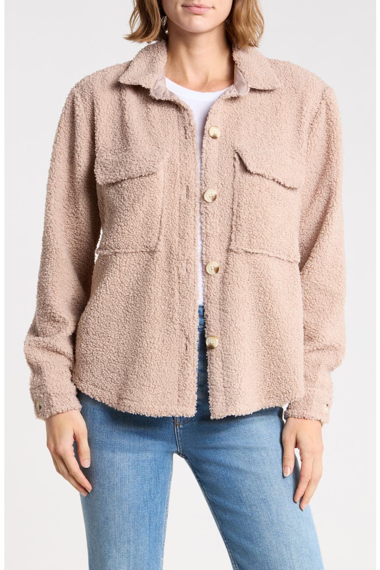 Tory Boxy Crop Faux Shearling Shirt Jacket, Main, color, STEPPING STONE