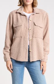 beachlunchlounge Tory Boxy Crop Faux Shearling Shirt Jacket