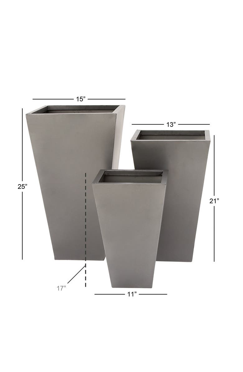WILLOW ROW Gray Metal Contemporary Planter with Tapered Base & Polished Exterior - Set of 3, Alternate, color, Grey