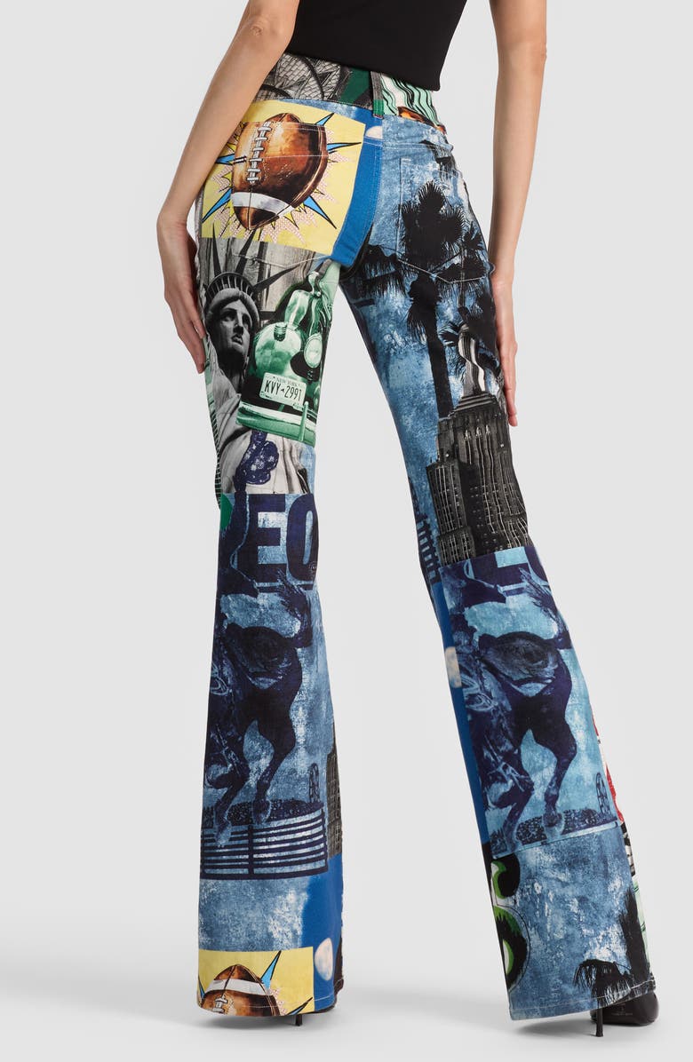 Alice + Olivia Kai Low Rise Flare Patchwork Jeans, Alternate, color, Open Road