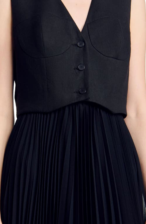 Sandro Pleated Maxi Dress In Black