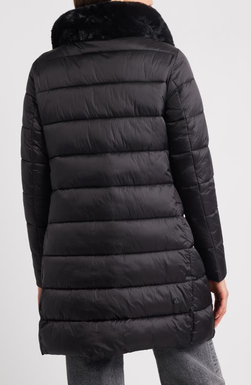Save The Duck Dalea Faux Fur Collar Longline Puffer Jacket In Black