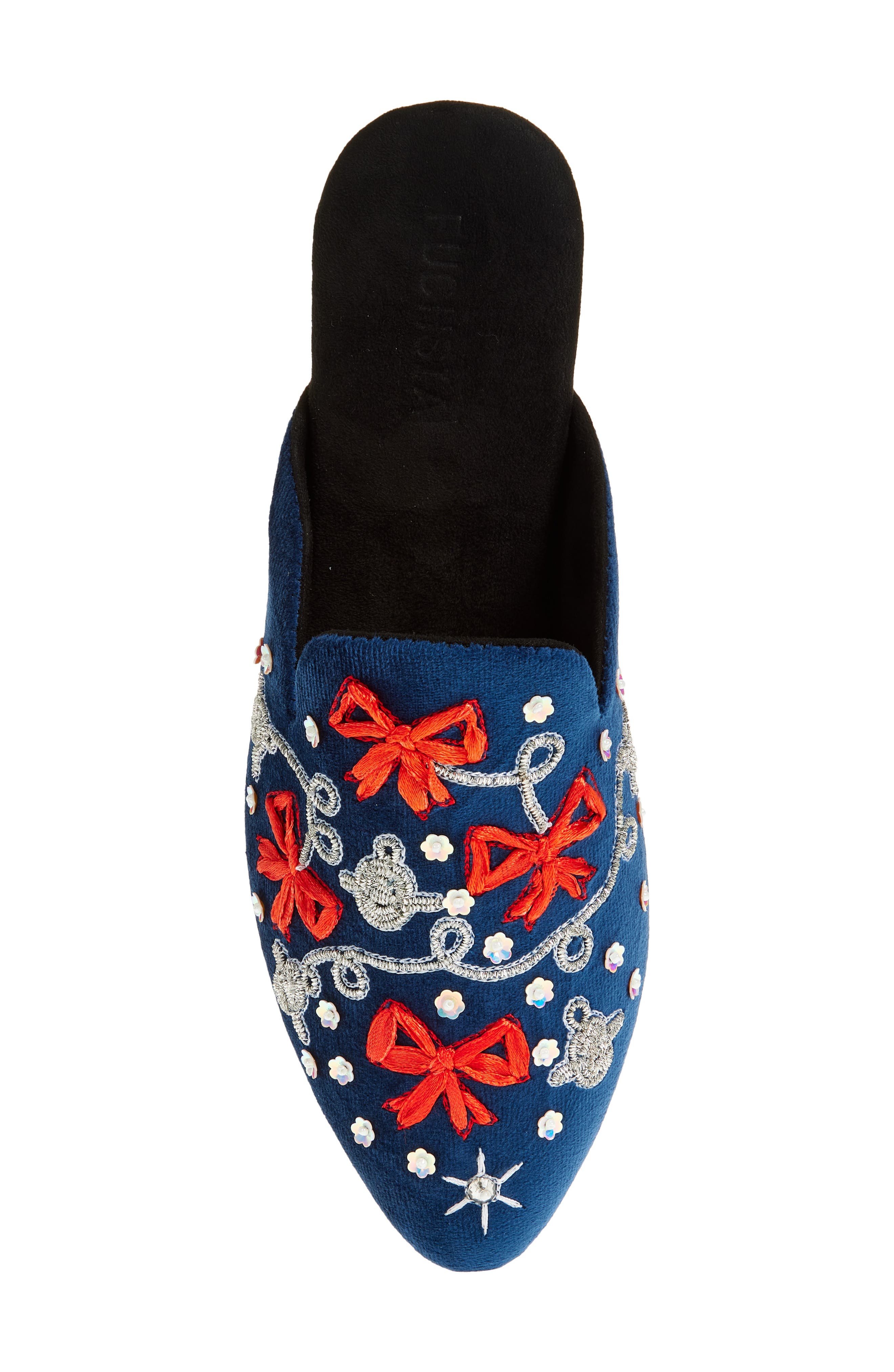 FUCHSIA Holiday Belle Embroidered Mule, Alternate, color, Navy Blue