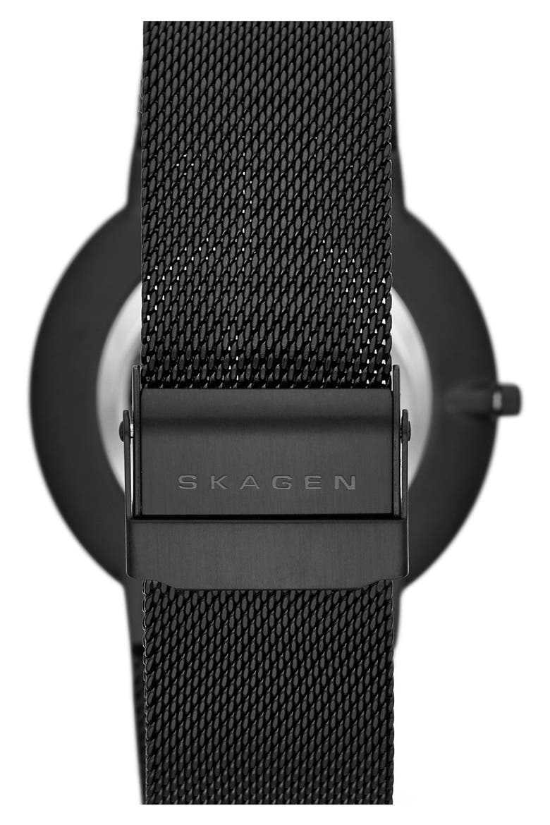 'Ancher' Round Mesh Strap Watch, 39mm, Alternate, color, BLACK