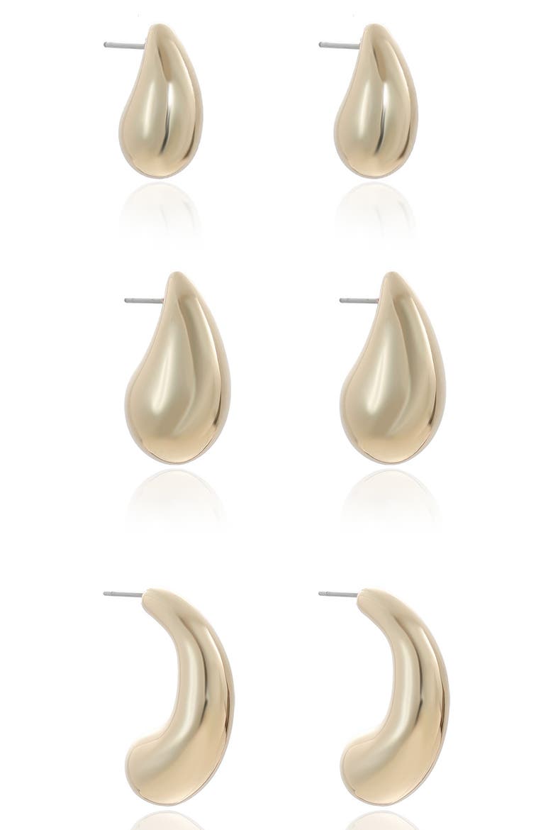 Set of 3 Domed Hoop Earrings, Alternate, color, GOLD