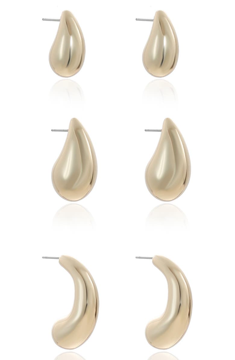 Ettika Set of 3 Domed Hoop Earrings, Alternate, color, Gold