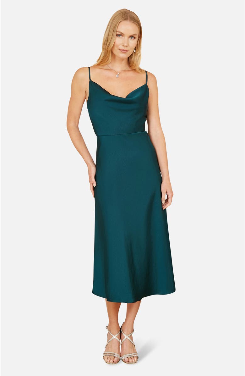 Yumi Satin Cowl Neck Midi Dress, Alternate, color, Green