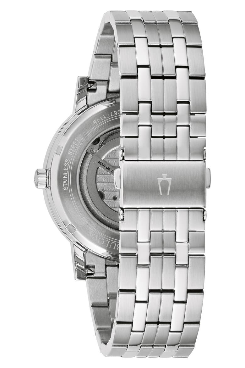 Automatic 21-Jewel Stainless Steel Bracelet Watch, 42mm, Alternate, color, SILVER