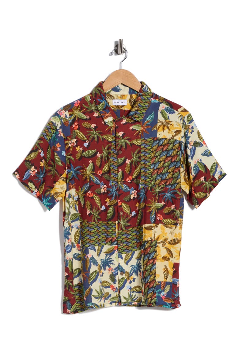 Print Button-Up Shirt, Alternate, color, BROWN
