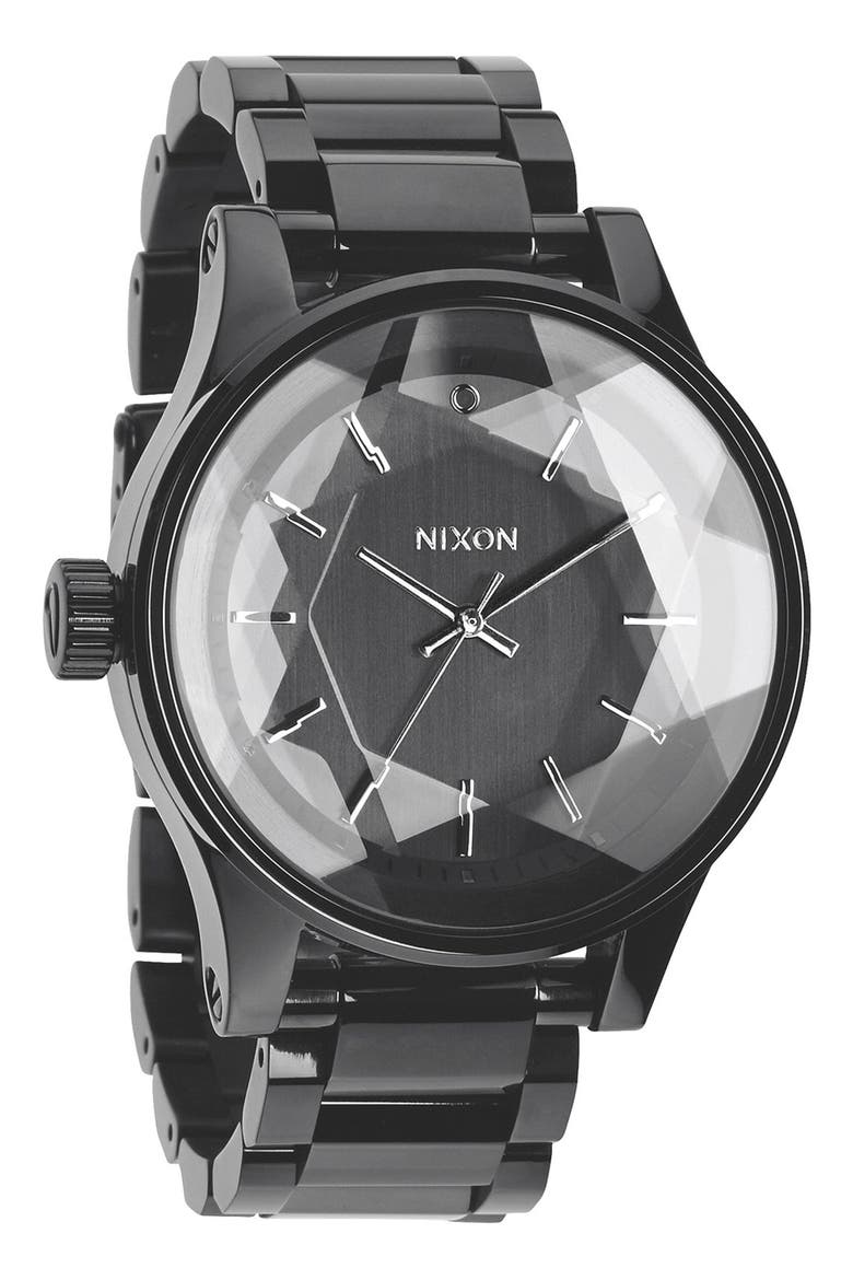 'The Facet' Round Bracelet Watch, 42mm, Alternate, color, ALL BLACK