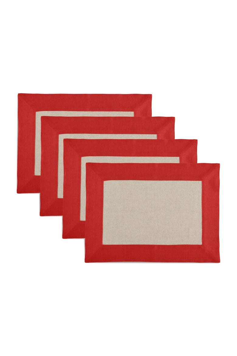 Linen Placemats Set of 4, 14 x 19" - Contempo, Main, color, Red and Natural