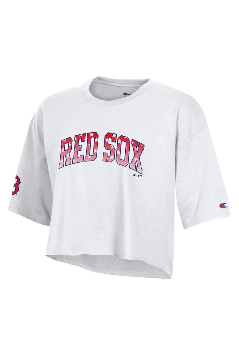 Women's Champion  White Boston Red Sox Boyfriend Cropped Americana T-Shirt, Alternate, color, White