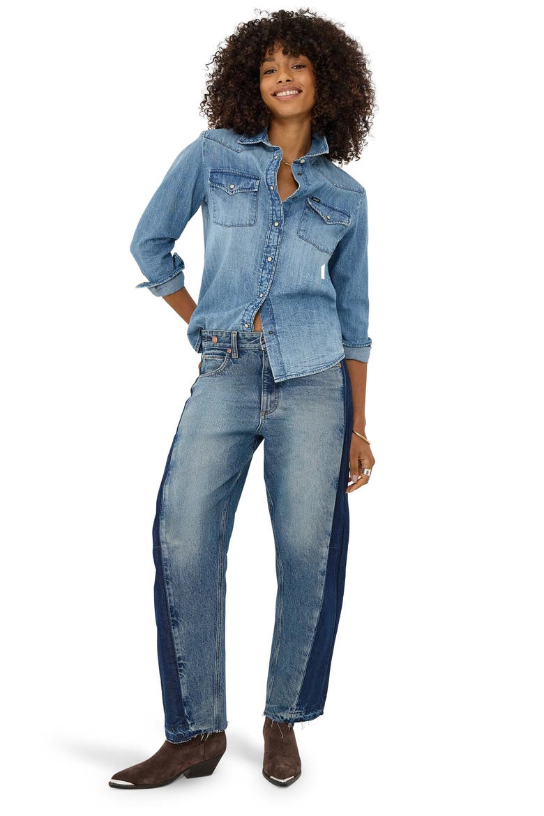 Rider Low Slung Raw Hem Barrel Leg Jeans, Alternate, color, BLISSFUL BLUE