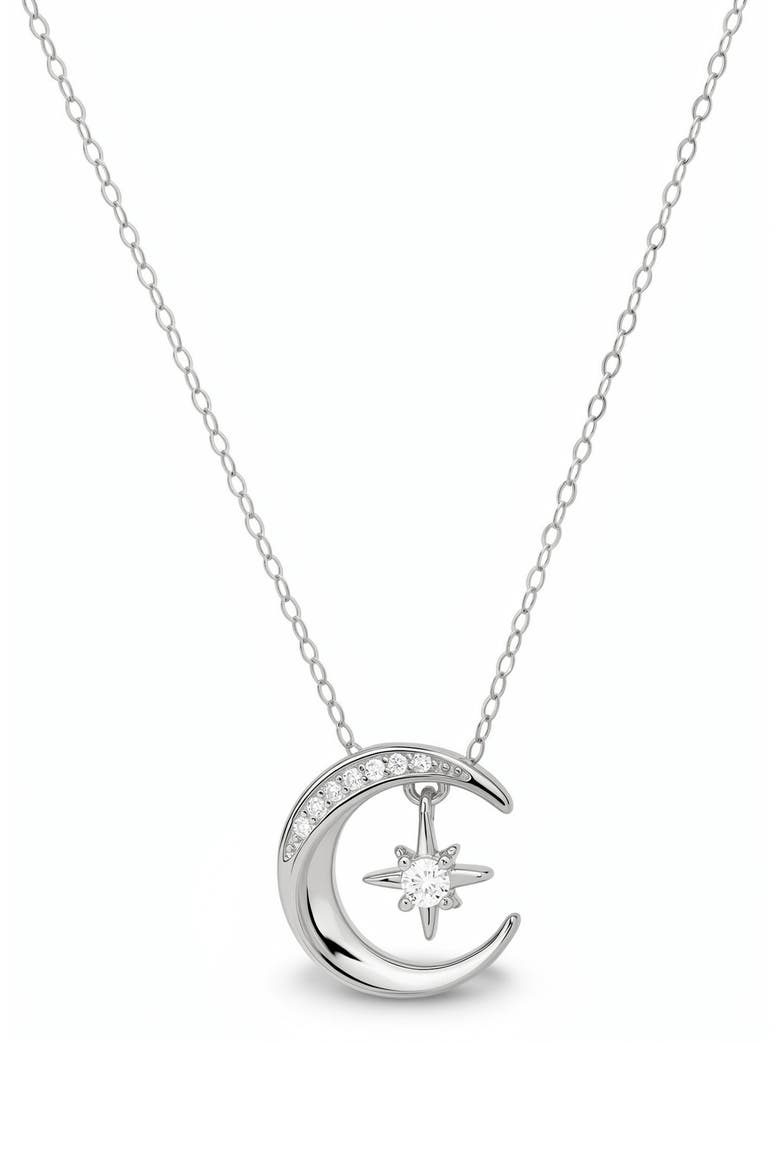 Sterling Silver Cubic Zirconia Moon & Star Pendant Necklace, Main, color, SILVER