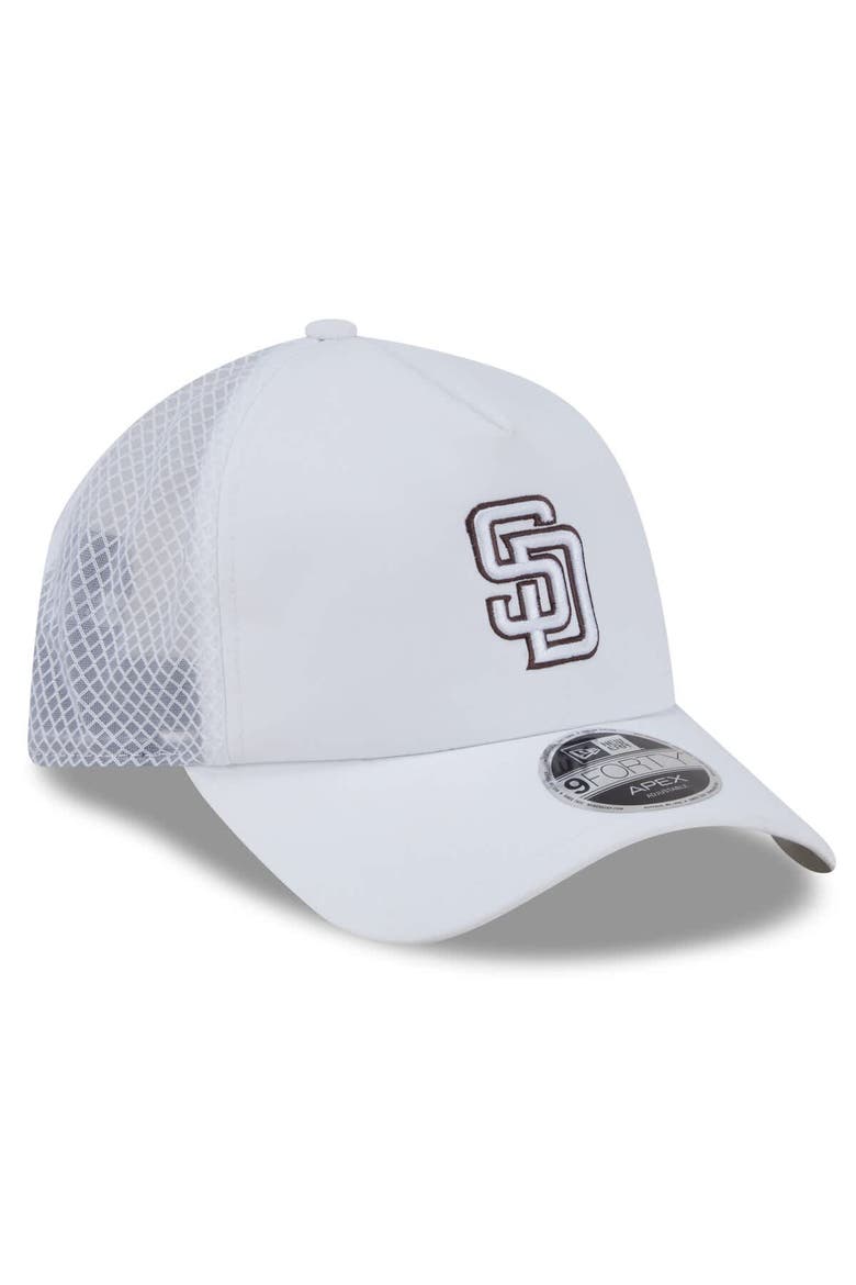 Men's New Era White San Diego Padres 2026 Batting Practice Apex 9FORTY Adjustable Trucker Hat, Alternate, color, White